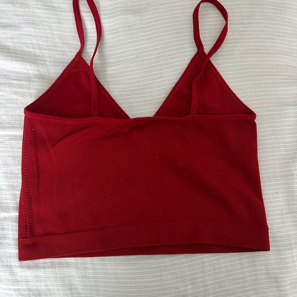 Red & Beige Ribbed Crop Top - Picture 3 of 6